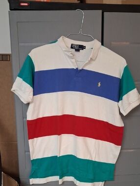 Polo by Ralph Lauren White, Blue, Red & Green Striped  Polo